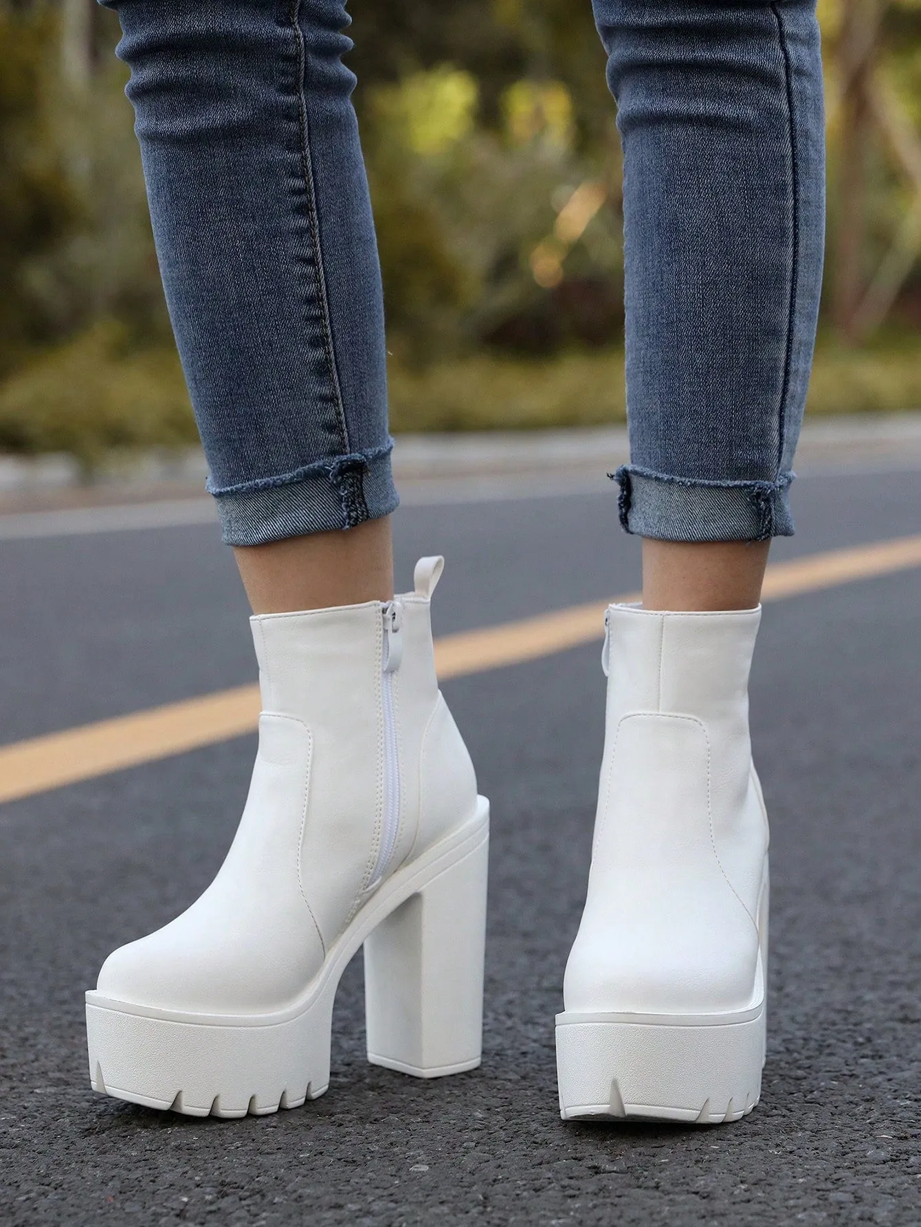 Zipper Side Platform Chunky Heeled Combat Boots