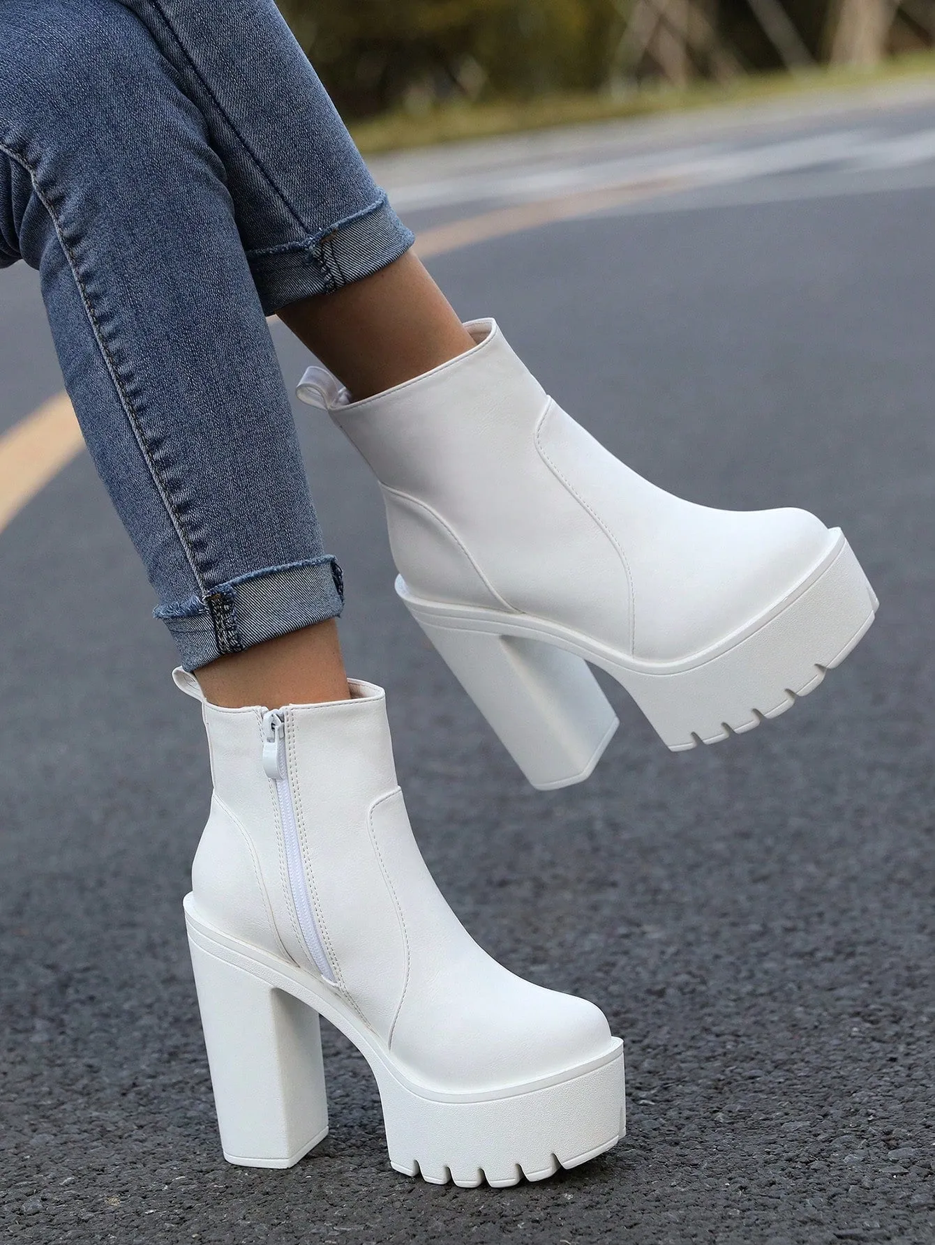 Zipper Side Platform Chunky Heeled Combat Boots